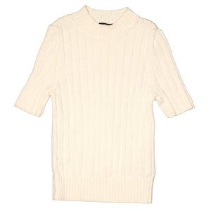 Express Pullover Sweater Cream XS Off White Fitted Short Sleeve Mock Neck